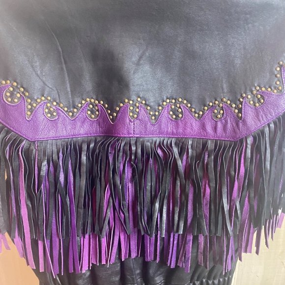 Vance Leathers USA leather black and purple fringe studded vest retro size 2XL - Picture 6 of 11